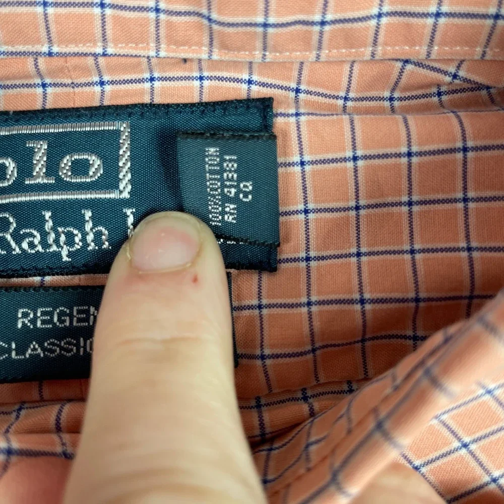 Polo Ralph Lauren Button Down Mens 18 34/35 Orange Regent Classic Fit Check 90s